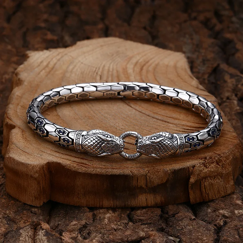 bracelet, finely crafted double-headed snake bracelet, domineering trendy thai silver retro personalized distressed jewelry