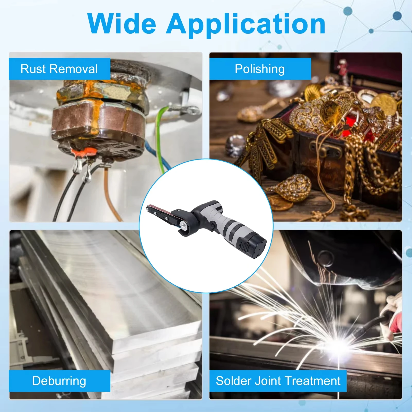 

6500RPM Variable Speed Electric Mini Sander-Multi-Function Pipe Sander Polisher Belt Grinder for Wood, Works with Makita Battery