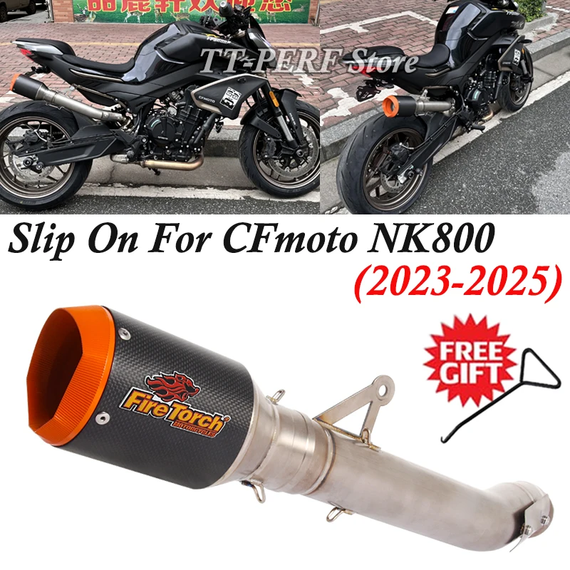 Slip On For CFMOTO NK800 NK 800 2023 2024 2025 Motorcycle Exhaust Titanium Alloy Link Pipe Escape Carbon Fiber Muffler DB Killer