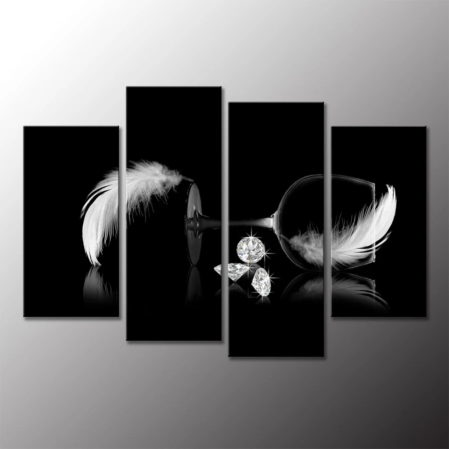4 black and white diamond painting cross stitch feather pictures diamond embroidery wine glass photos 5D DIY mosaic wall decor