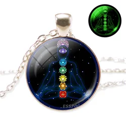 7 Chakra Necklace Luminous Chakra Meditation Yoga Pendant Indian Jewelry Glow In The Dark Necklace for Women Men