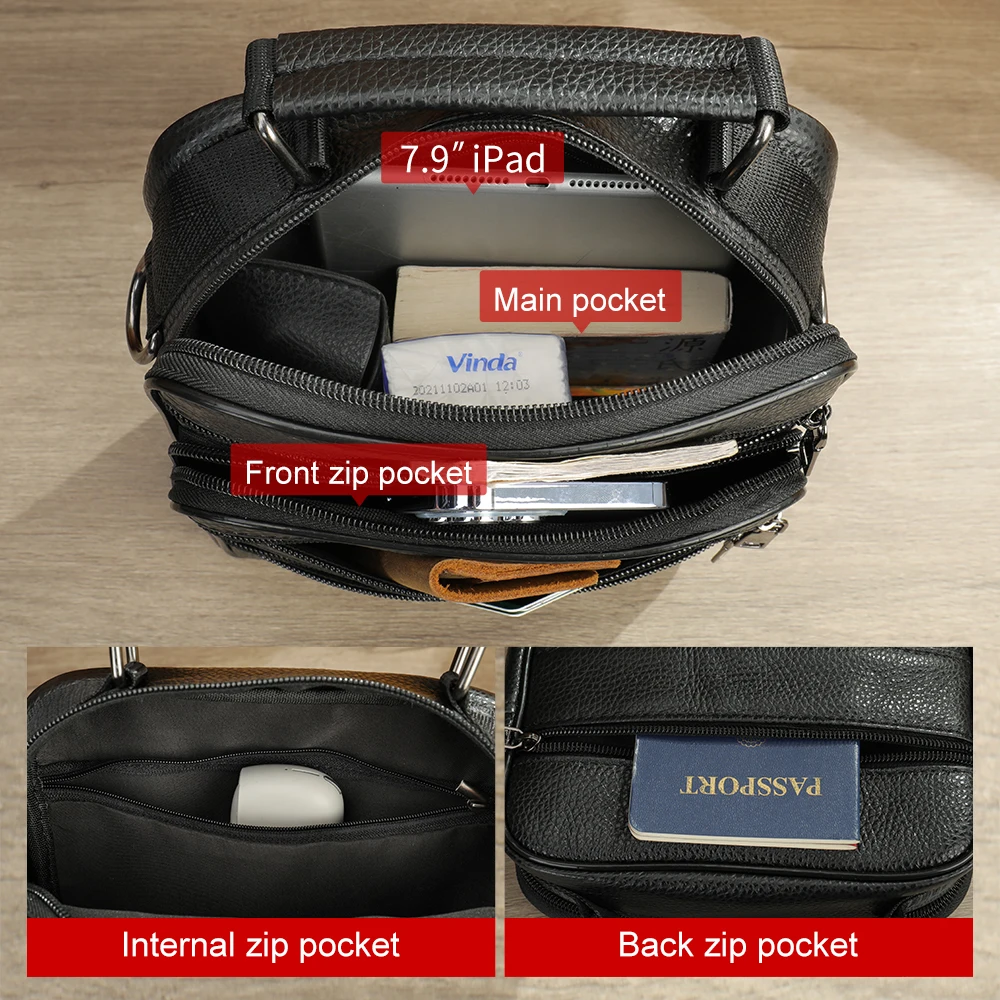 Westal bolsa de couro dos homens preto sobre o ombro homem mensageiro crossbody sacos para câmera & ipad bolsas de ombro male7457