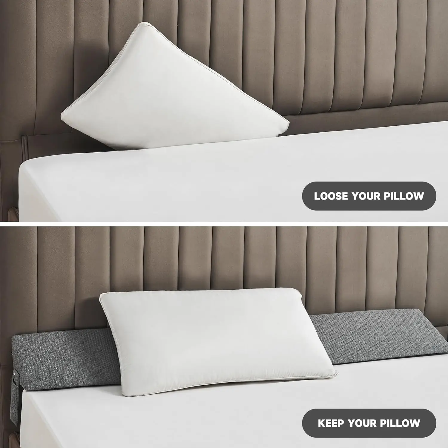 Supportive Memory Foam Bed Gap Filler Pillow for Headboard Triangle Wedge Cushion Mattress Bolster Pad Bed Bridge Stop Phones Falling with Side Pockets Removable Washable Cover Queen King