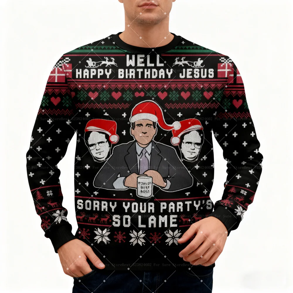 كاذبة المكتب القبيح عيد ميلاد سعيد سترة 2026 موضة جديدة الرجال حجم كبير قناع السترة القمم الشتاء النساء البلوز #5