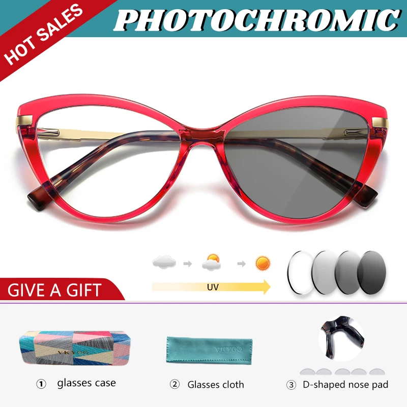 VKYEE Cat Eye Photochromic Anti Blue Ray Reading Glasses Women Myopia Hyperopia Prescription Custom Optical Eyeglasses PFD2111