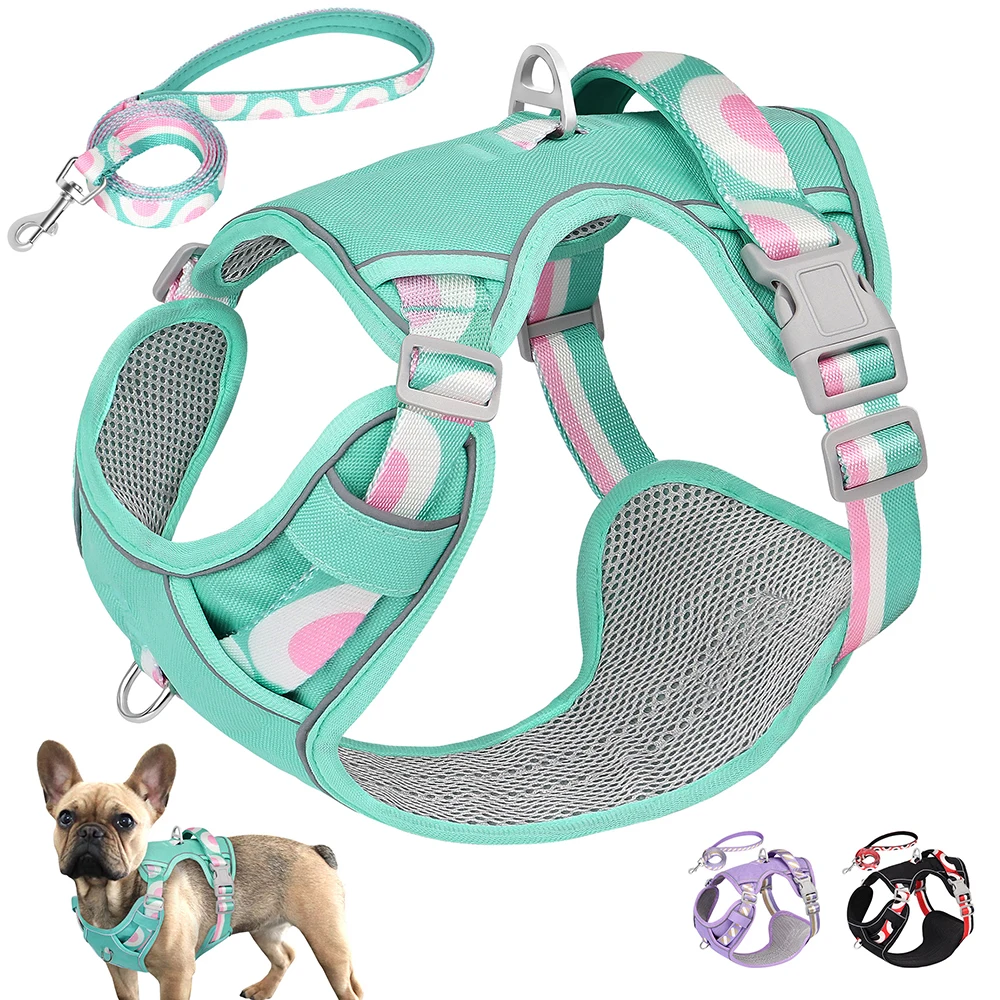 Reflective Dog Harness Leash Set No Pull Nylon Dogs Vest Harnesses With Control Handle Pet Lead for Medium Large Dogs Adjustable