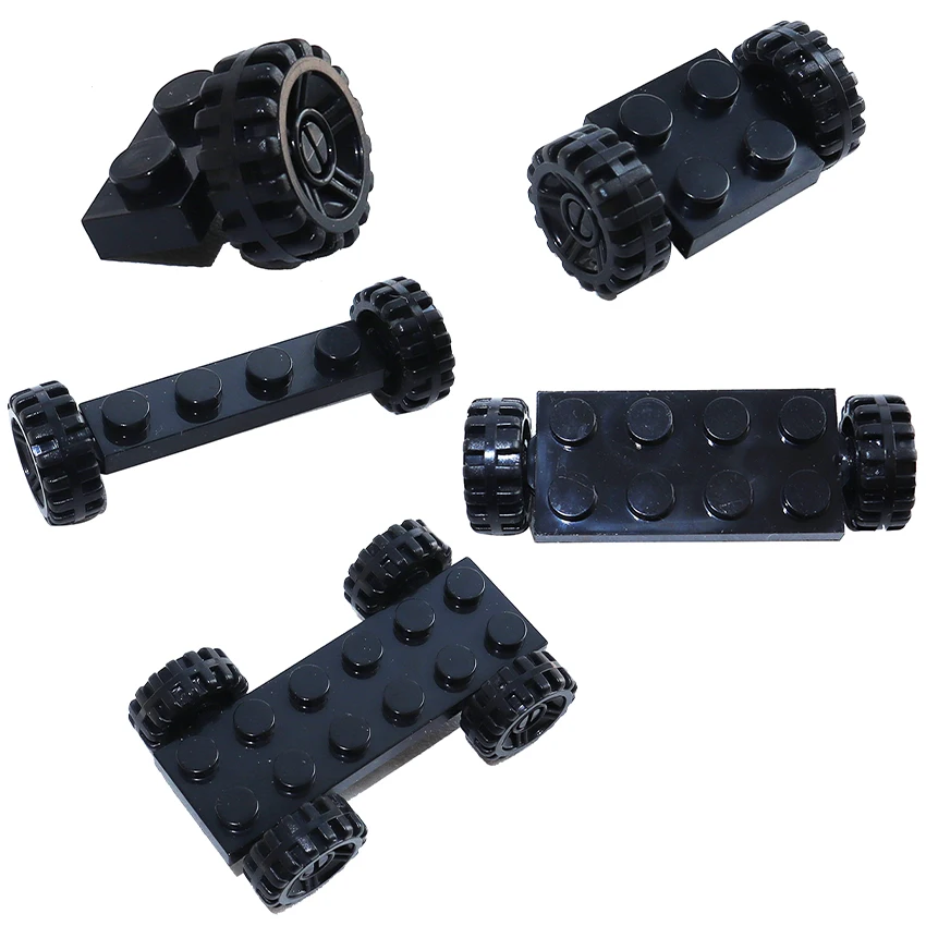 Paquete de ruedas de coches de ciudad creativos, modelos DIY, soporte de placa de eje, eje con Pin, bloques de construcción, accesorios, juguetes de