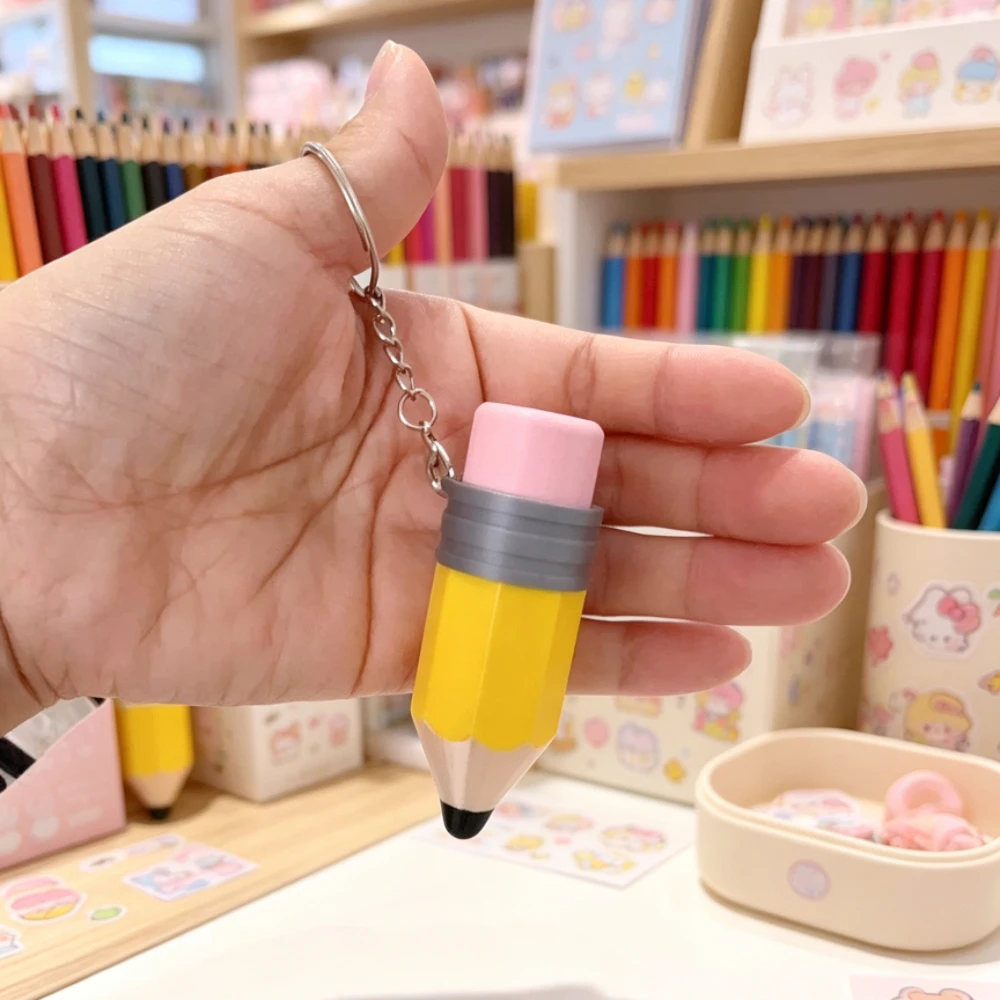 Kawaii Pencil Fidget Clicker Keychain Mechanical Keyboard Switch Button Cute Stationery Key Ring Antistress Toy Bag Charm Backpa
