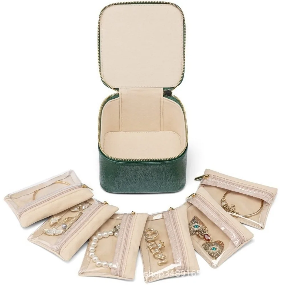 

Portable Travel Jewelry Box PU Leather with 6/12pcs Small Pouches Earring Storage Case Large Capacity Small Item Storage Box