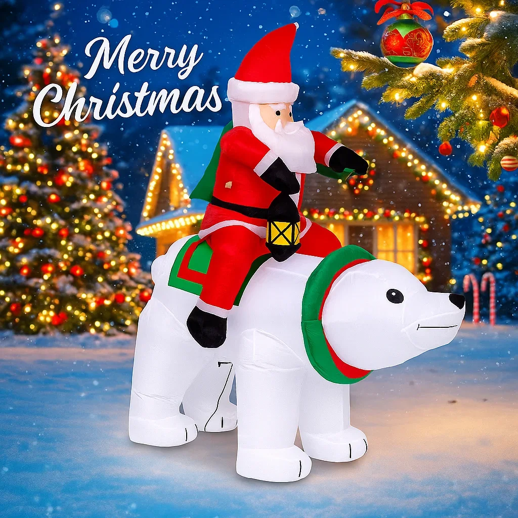 5.91FT لعبة قابلة للنفخ ركوب الدب القطبي سانتا كلوز مع LED مضاءة عيد الميلاد ساحة الحديقة الطرف الديكور عيد الميلاد لوازم المنزل الحلي