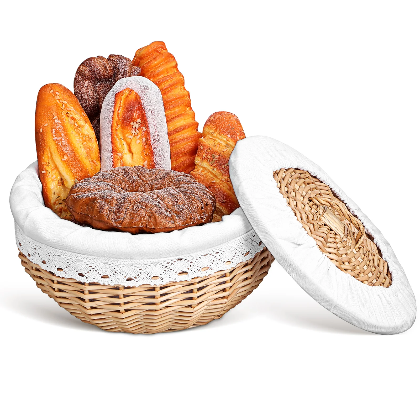 

1pc Food Storage Basket Wicker Woven Baskets Fruit Tray Lined Bread Pastry Snack Holder Kitchen Home Decor Rattan Container