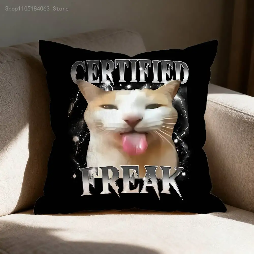 

Certified Freak Eating Cement Cat Pillow Case For Sofa Decor Car Office Room Printing Cushion Cover Decorations and Protector