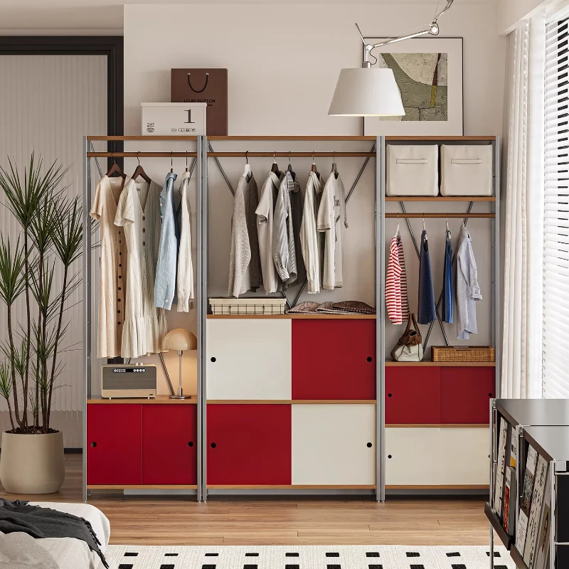 

Modern simple log combination coat rack household bedroom multi-functional wardrobe design sense storage rack