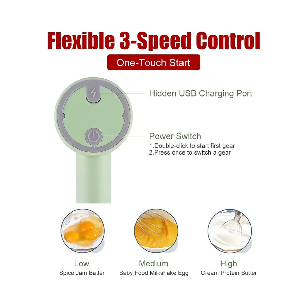 Batidora eléctrica de mano inalámbrica, portátil, multialimentos, para mezclar huevos, batir crema, picar ajo