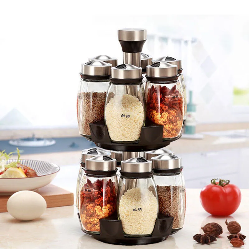 Combination set Metal seasoning bottle jar with rotating base Kitchen supplies Spice rack Storage rack