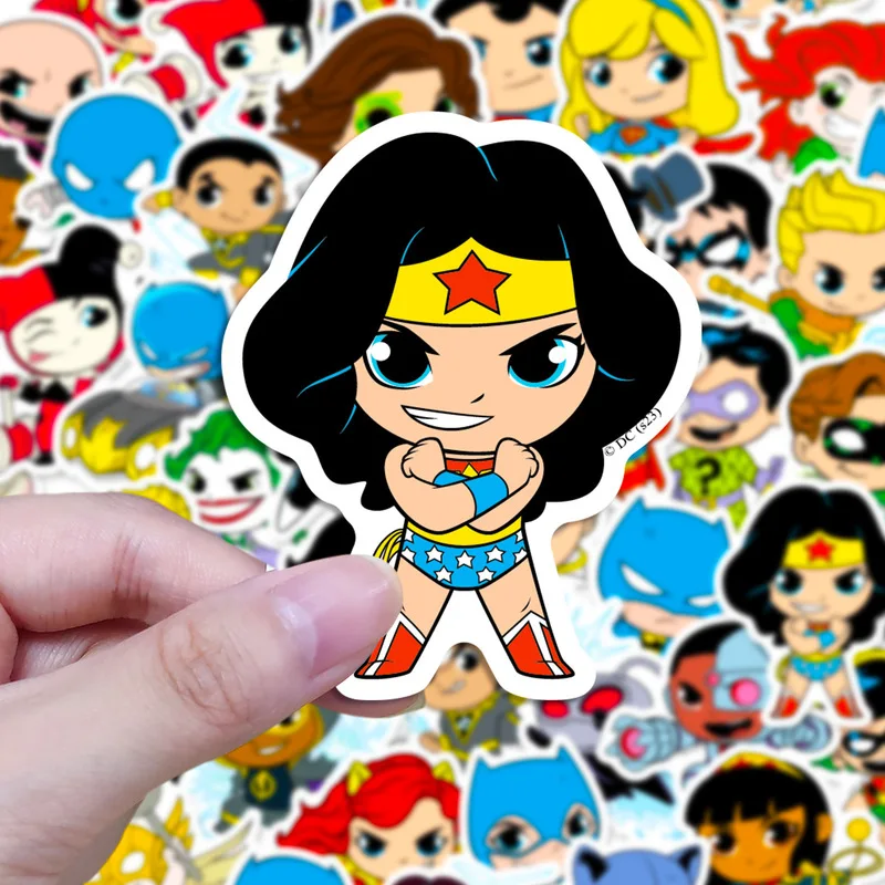 50pcs Kawaii Dc Stickers For Girls Boys Diy Phone Laptop Diary Cute Cartoon Sticker Decals Toy Superman Wonder Woman Kids Gifts