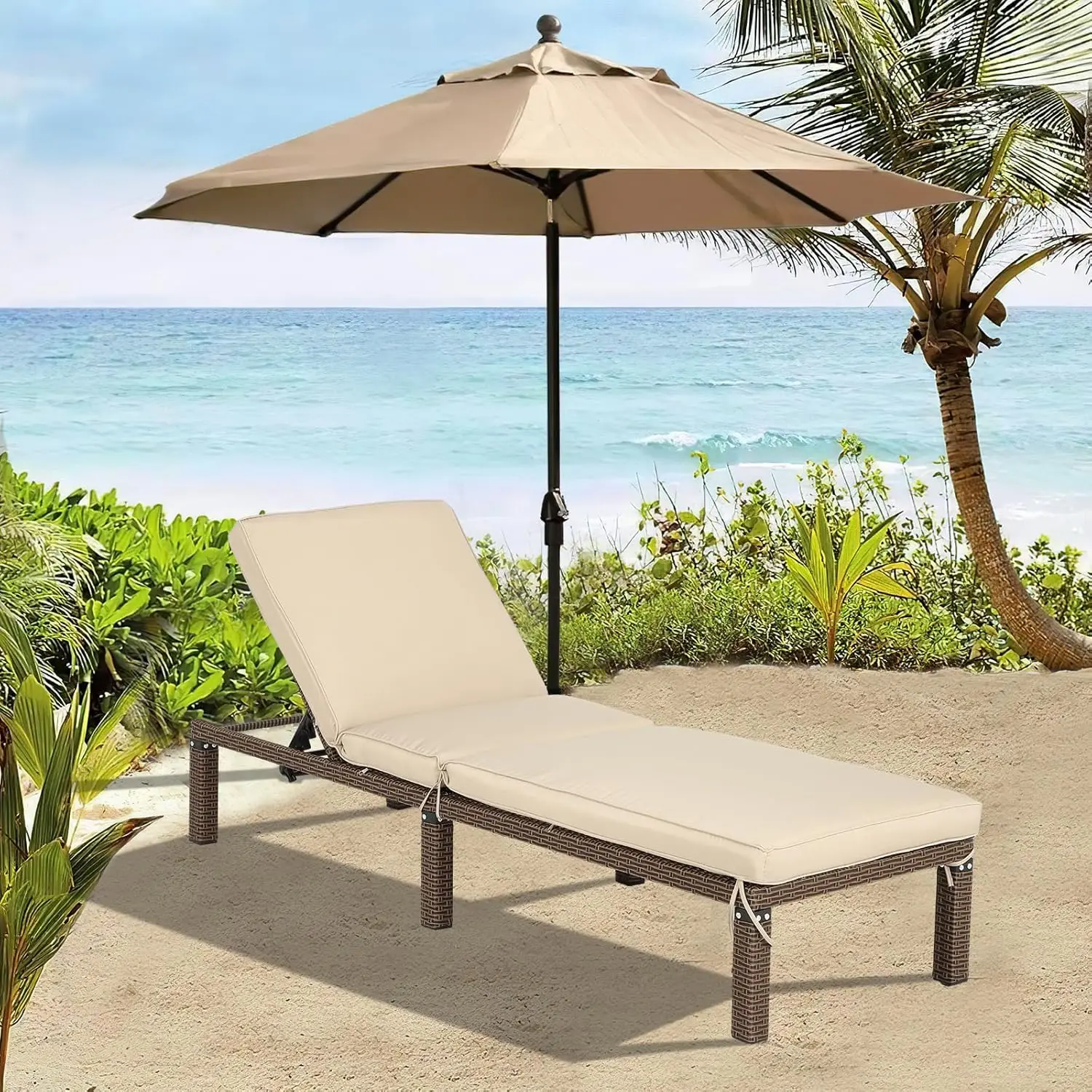 Rattan Chaise Lounge for Outside Patio Adjustable Wicker Chaise Lounge with Cushions Sun Bathing Lounge Beach Chairs Pool Chair