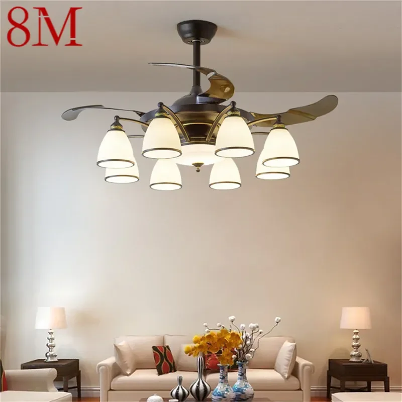 

8M Modern Stealth Fan Light Luxury Living Room Restaurant Bedroom Ceiling Fan Light Remote LED Electric Fan Light