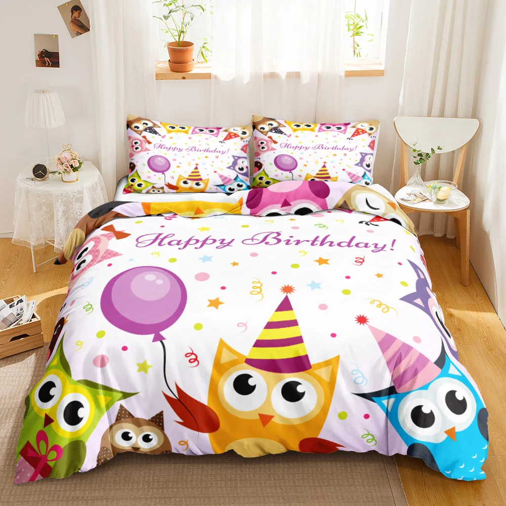 Cartoon Owl Bedding Set 3D Wildlife Print Comforter Cover Bird Animal Duvet Cover King Size Nighthawk Soft Polyester Quilt Cover