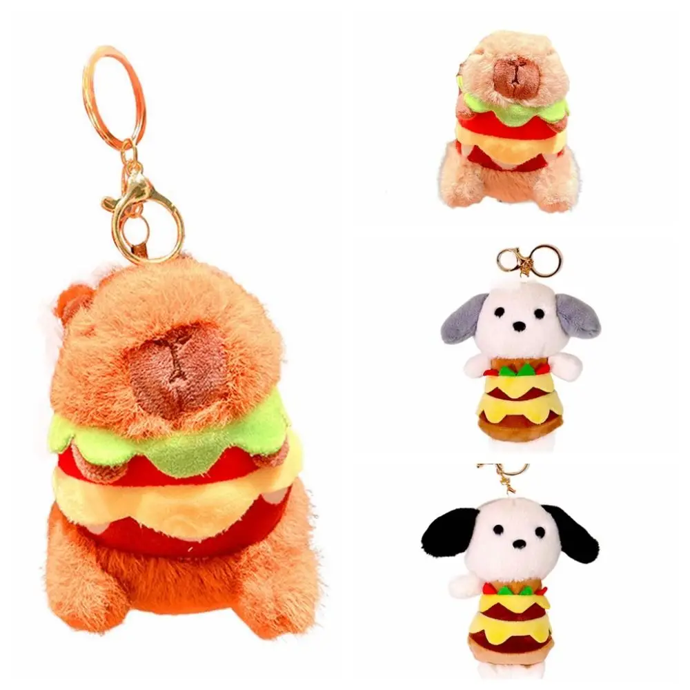 Stuffed Capybara Capybara Plush Keychain Soft Cat Capybara Hamburger Plush Toy Cartoon Dog Burger Kapibara Plush Doll Kids Gifts