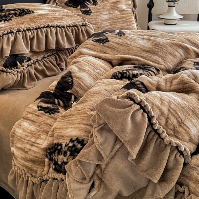 

Latest French Style Winter Thickened Milk Fleece 4pcs Bedding Sets Soft Luxury Warm Quilt Cover Sheet Pillowcases