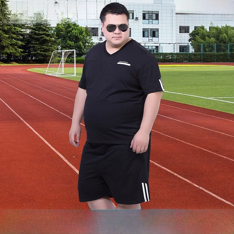 

Комплект спортивной одежды из хлопка больших размеров для мужчин: повседневная футболка с коротким рукавом и принтом Chien Heart Collar для фитнеса, бега и баскетбола