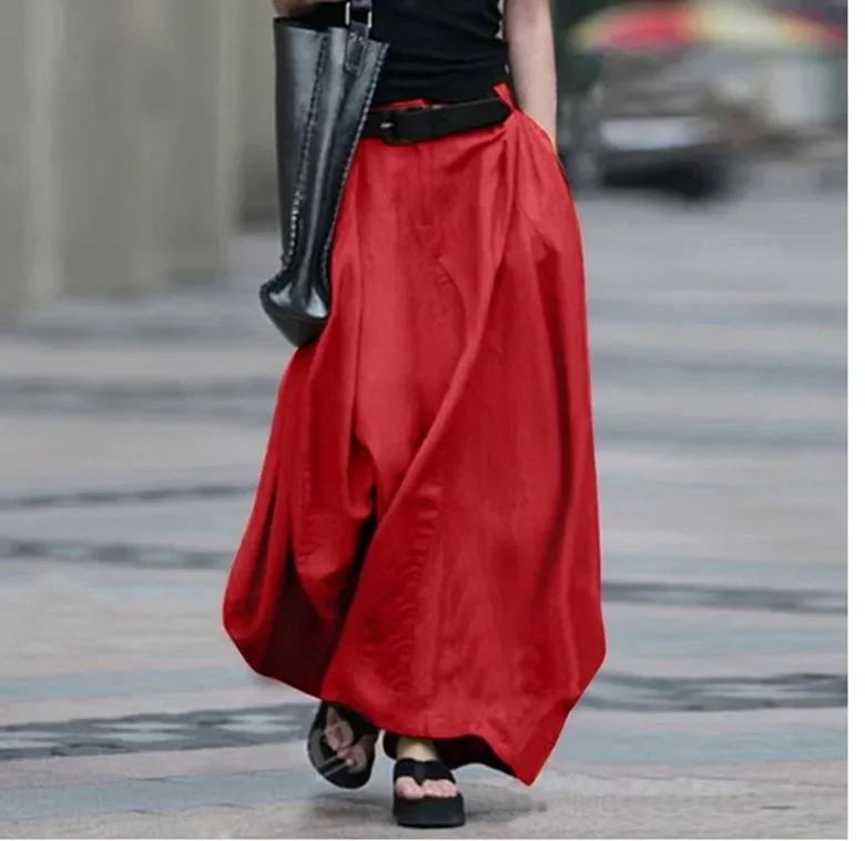2023 Vintage Summer Skirts Women High Waist Solid Cotton Linen Large Hem Skirt Female Beach Maxi Long Skirts юбка женская