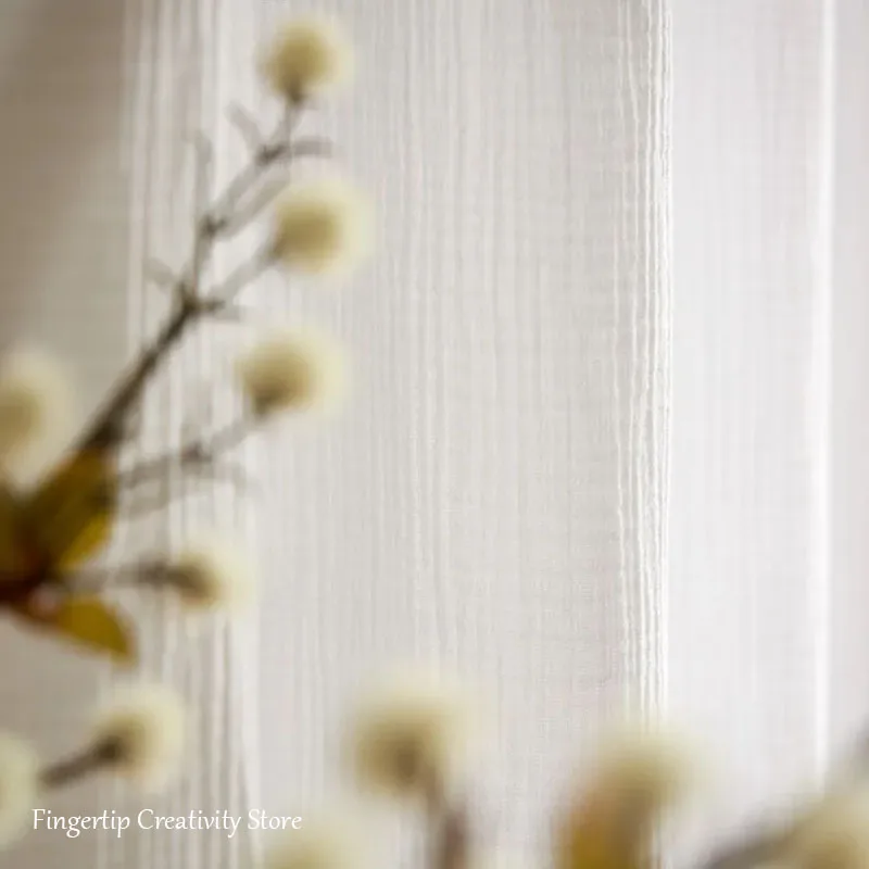Double Layer Muslin Curtain,Crinkled Cotton Gauze Window Drape,Light Filtering Boho Muslin Panels for Bedroom Kitchen Living Roo