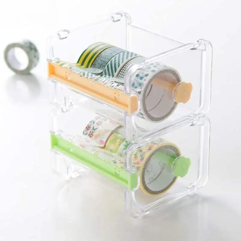 Transparent Washi Paper Cutter for Scrapbook Journal Diary Masking Adhesive Tape Storage Box Organizer Cutter Stationery Holder