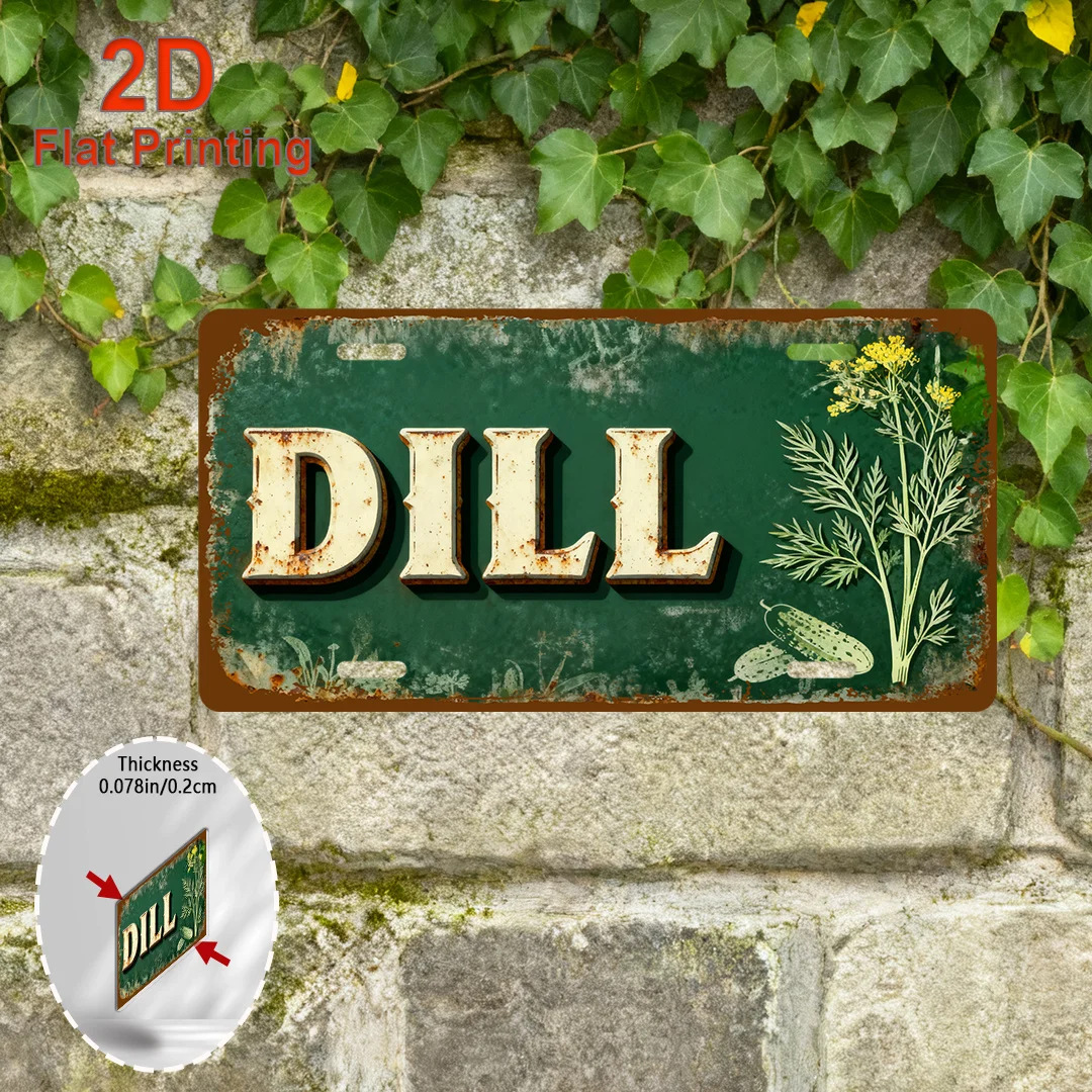 2D Flat, 1pc Vintage Wall Sign Suitable for Plant Lovers Gift, Dill Decorative Plaque with Botanical,Retro Decor for Living Room