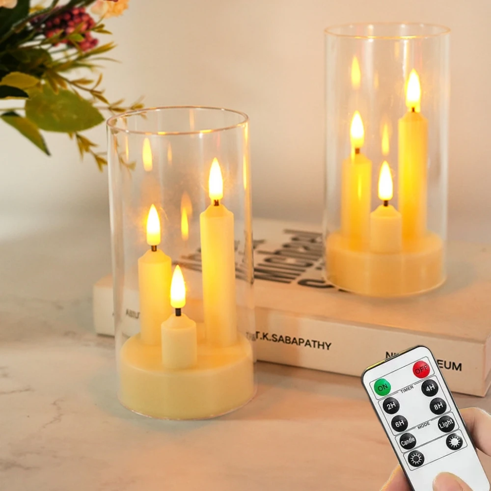 

2PCS LED Flameless Candles with Remote Battery Powered Realistic Flickering Flame Acrylic Candle for Christmas Wedding Decor