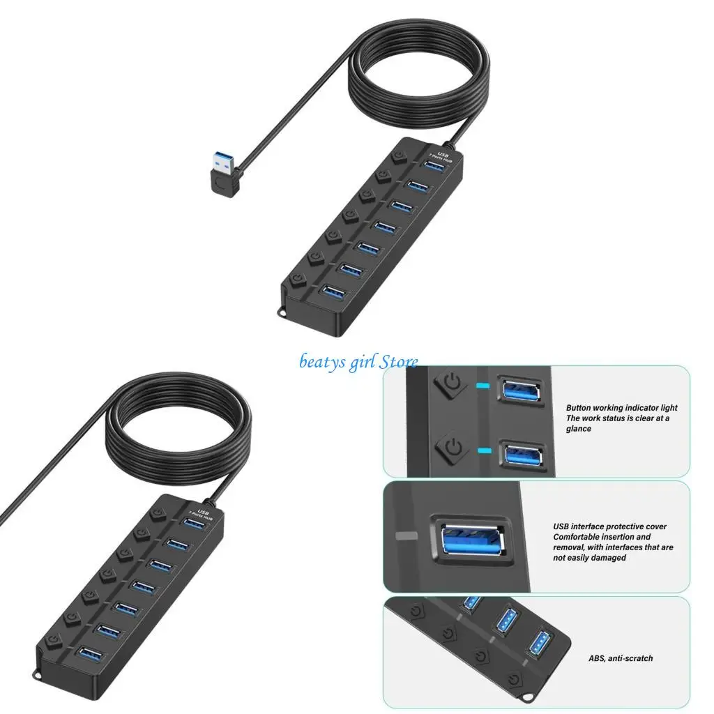 

C7AB 7 Port USB 2.0 HUB Multiports Adapter USB Splitter Energy Saving Seving Seving для соединения с несколькими устройствами