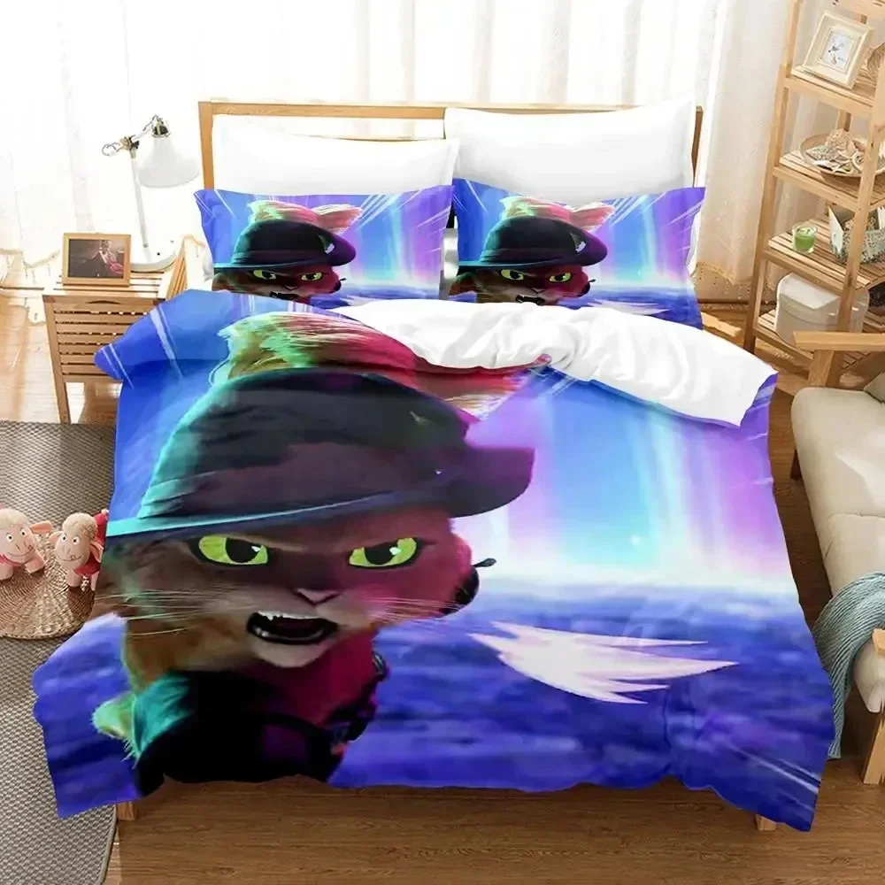

Cartoon Cat PUSS BOOTS Bedding Set Duvet Cover Bed Set Quilt Cover Pillowcase Comforter king Queen Size Boys Adult Bedding Set