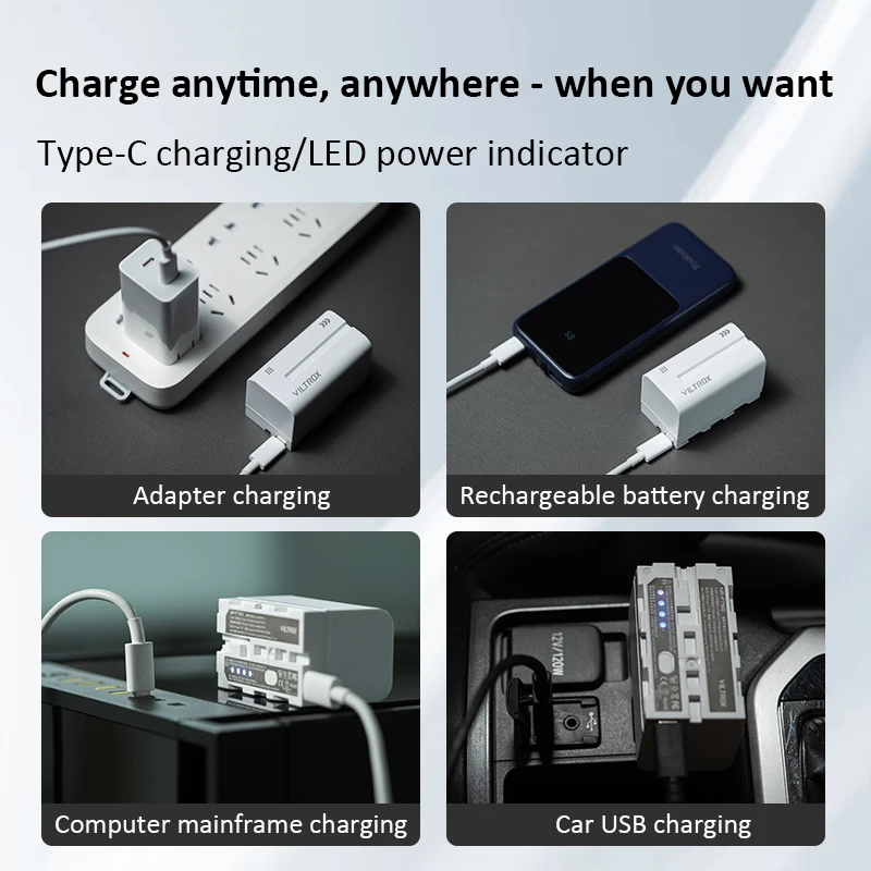 VILTROX NP-F550/F750/F950 Lithium Battery 6600mAh Portable Battery With Type-C Interface&LED Power Indicator for Monitor