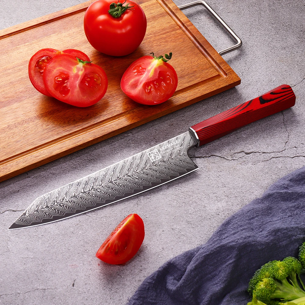 

Damascus 8 Inch Japanese Kiritsuke Knife AUS-10 Damascus Steel Cutting Knife Utility Chef's Vegetable Meat Slicing Kitchen Knife