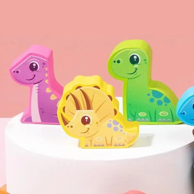 恐竜テーマのバランスブロックのおもちゃ幼児用木製バランスとスタッキングブロックボードゲーム完璧な幼児プレゼント 15UB