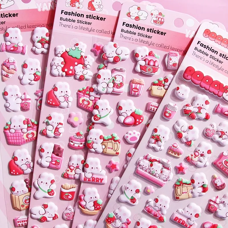 Cartoon Animal 3D Stickers Kawaii Bunny Bubble Stickers DIY School Stationery Sticker Phone Case Sticker Aesthetic Sticker