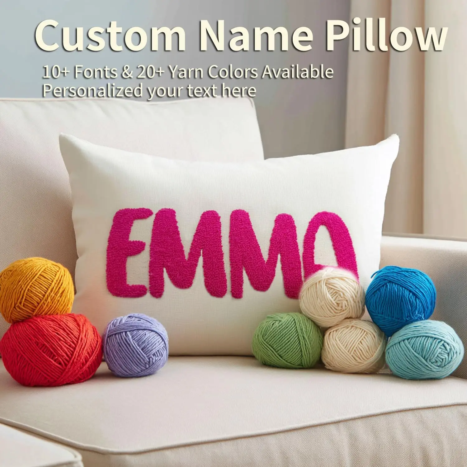 Personalized Embroidered Name Throw Pillow Cover Cushion Accent Decor Polyester Custom Initial Gift for Home Decoration Living R