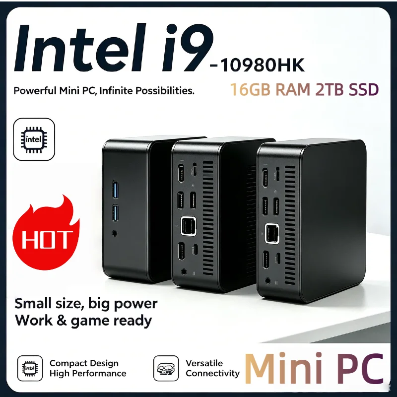 Mini-PC Intel Core I9 10980HK 16GB RAM 1TB/2TB SSD WiFi 6 4K HD Kompakter Desktop-Computer Mini-Gaming-Host für Familie und Geschäft