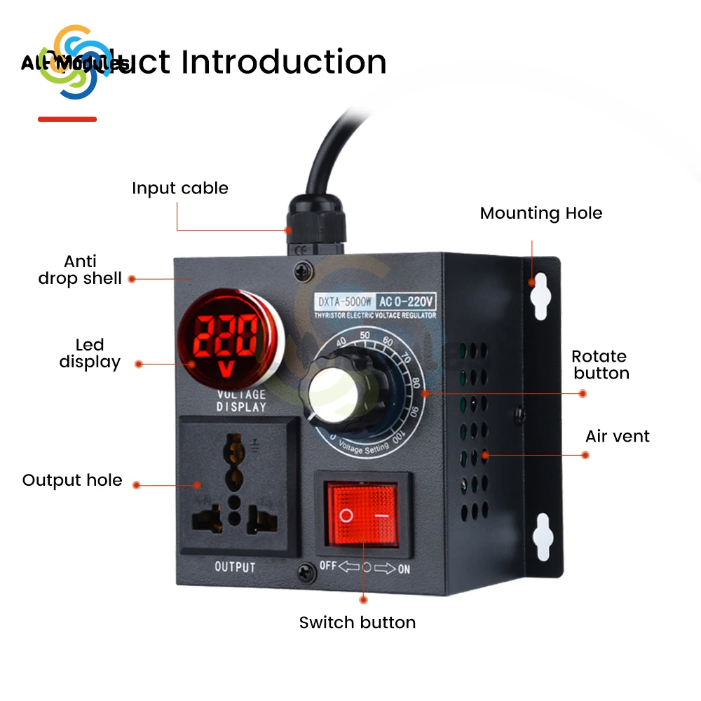 5000W stepless voltage regulator controlle Speed Temperature Light Voltage Adjuatable Dimmer AC220V  Variable Voltage Controller