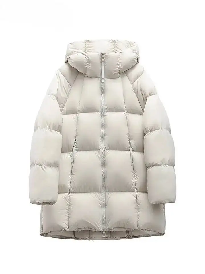 Auutmn Winter Puffer Jacket Women Hooded Stand Collar Long Sleeve Thick Medium Long Padded Coat Female Streetwear Outwear Parkas