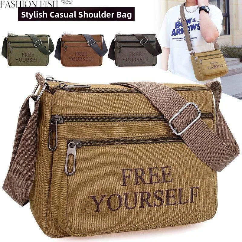 Thickened Canvas Men's Crossbody Bag Single Shoulder Business Money Bag New Style Casual Men's Cloth Bag for Work Multi-Funct...