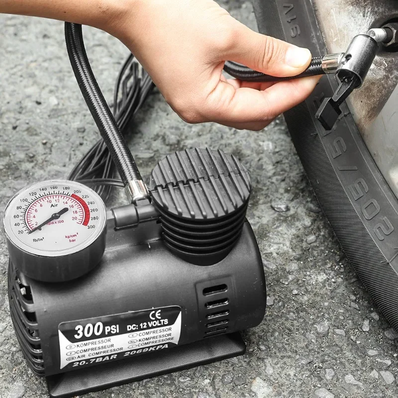 220W Car Inflatable Pump 12V Micro Electric Air Inflation Pump Train Head Tire Inflator 300PSI Air Compressor Auto Repair Tools