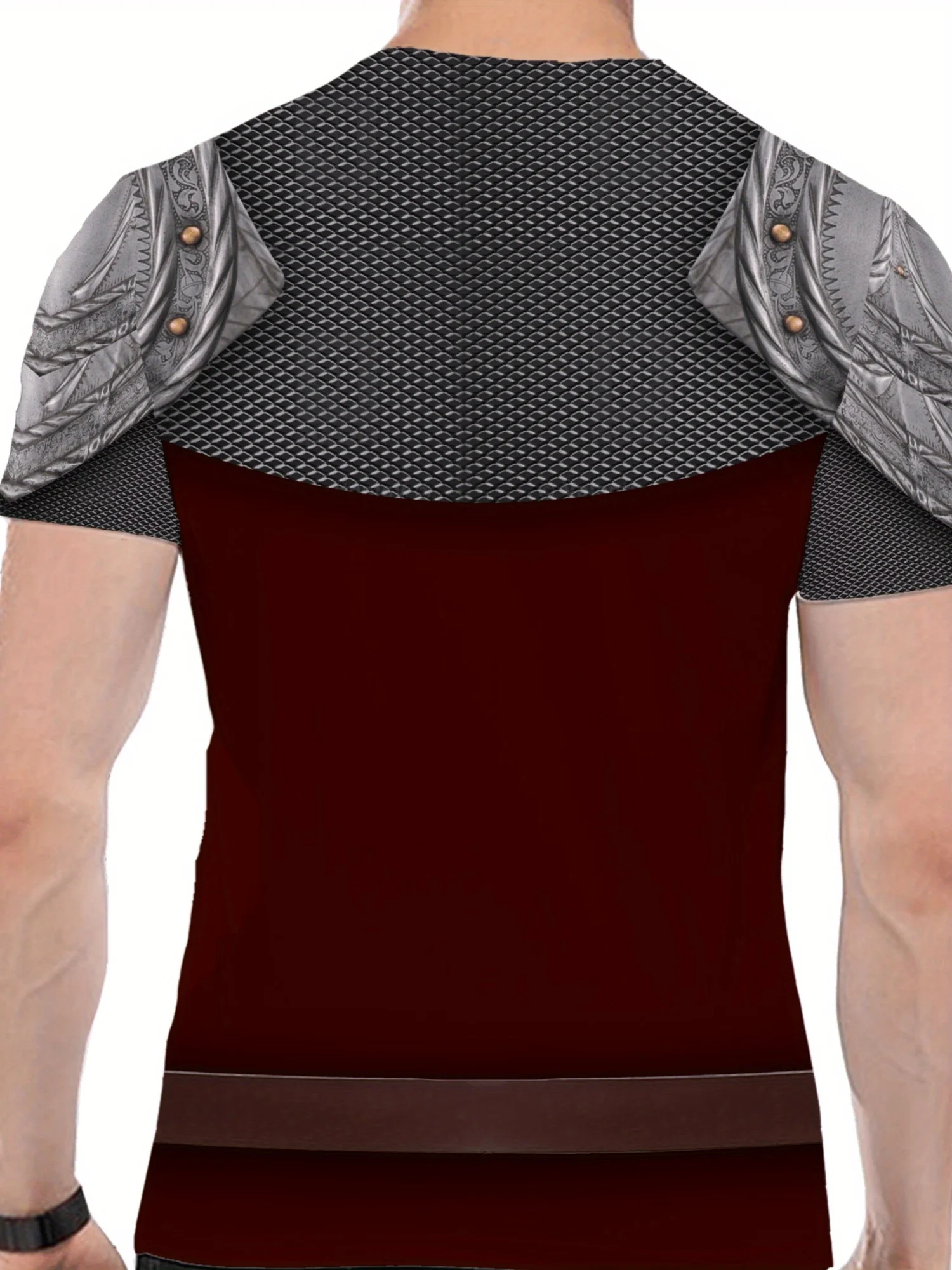 Camiseta masculina com estampa 3D de armadura de cavaleiro retrô – Design de totem de leão, cor marrom e dourada, manga curta, tecido de poliéster macio