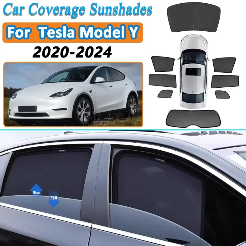 For Tesla Model Y Accessories 2020-2024 Car Mesh Sun Shades Front Rear Window Covers Anti-direct Sun Visor UV Protection Curtain