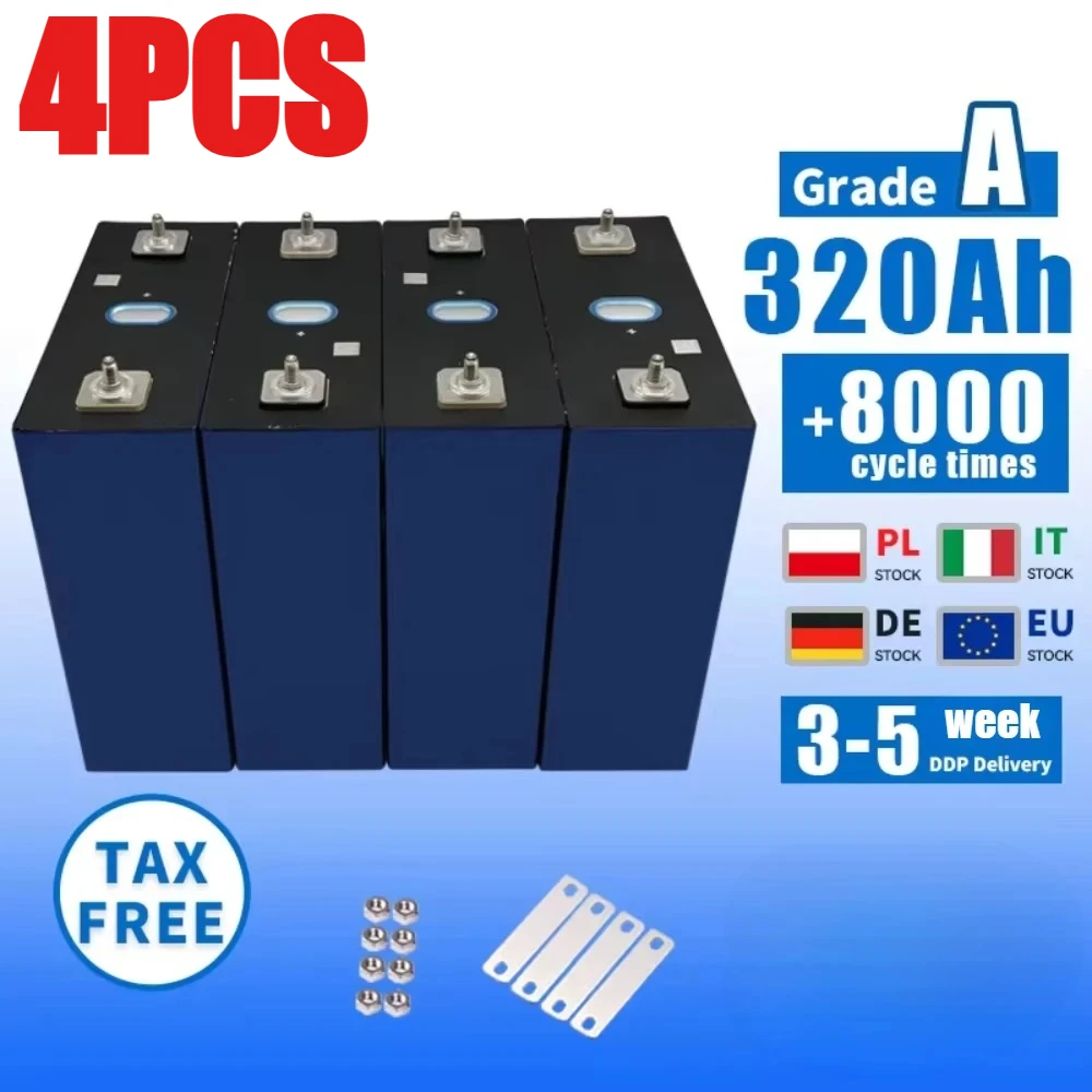 

4PCS 320ah 3.2V Lifepo4 Battery Energy Storage System Cell 8000cycles Lifepo4 320AH for DIY 12V 24V 48V PACK EU US Free TAX