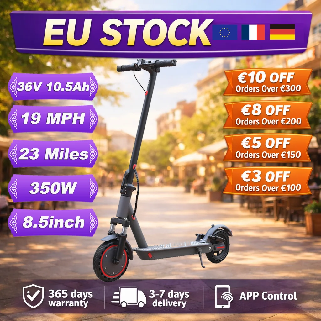 Trottinette électrique haute sécurité avec application, double suspension hydraulique, moteur 350W, batterie 10,5 Ah, pneus anti-crevaison de 8,5 pouces, autonomie de 37 km