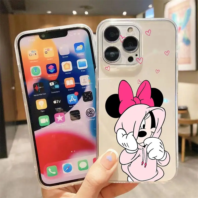 Casing ponsel bening untuk iPhone Apple 14 12 13 16 15 11 Pro SE 8 7 Plus X XR XS Max SE casing kartun Anime Funda Mickey Minnie Mouse