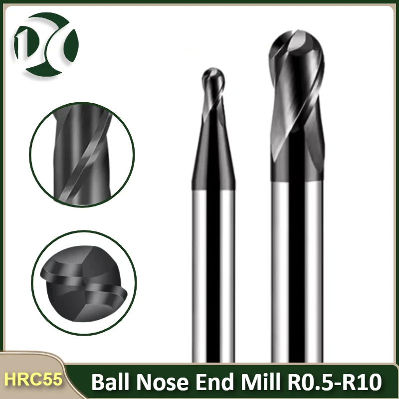 

HRC55 Ball Nose End Mill 2 Flute R0.5-R10 1-20mm Alloy Carbide Milling Cutter Altin Coating CNC Maching Tungsten Steel Tools