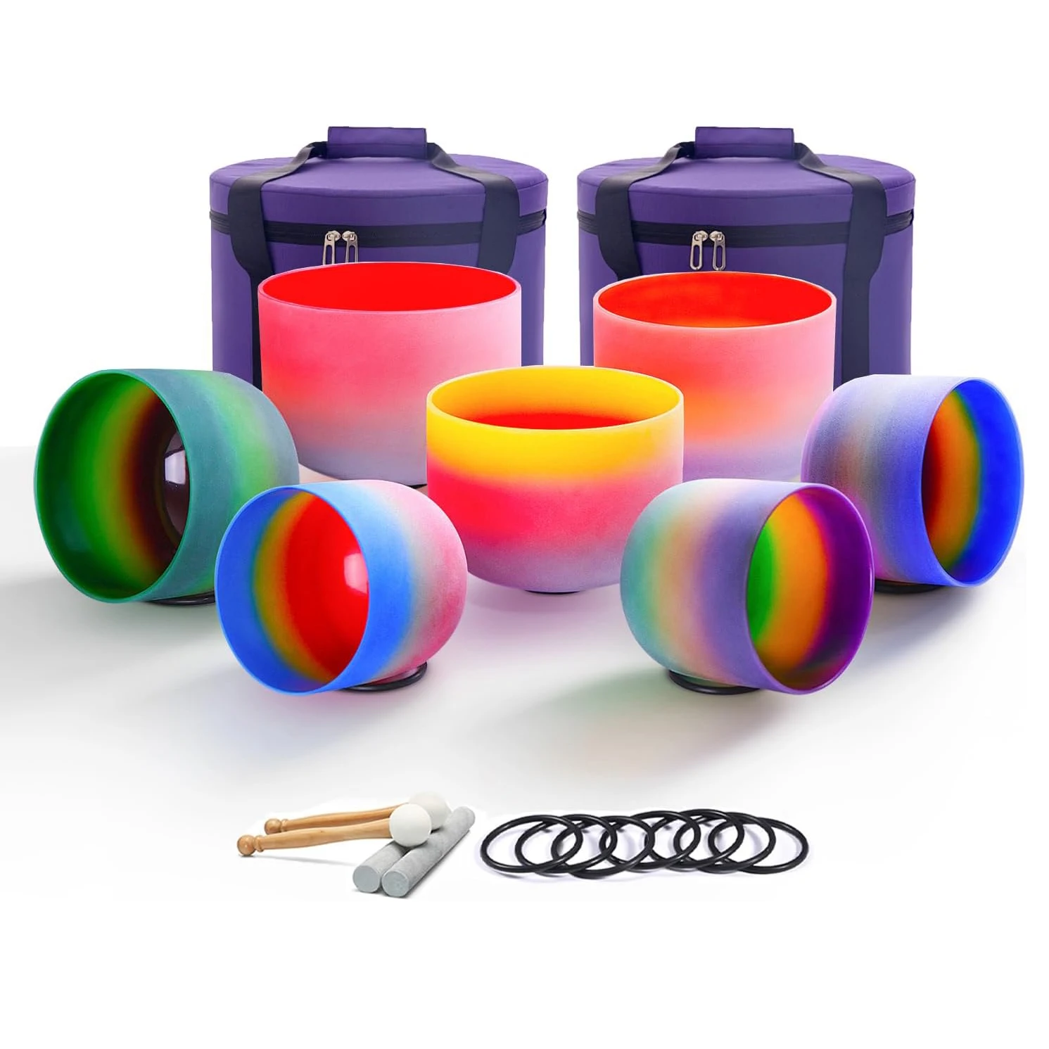 

8-14 Inch Chakra Frosted Rainbow Quartz Crystal Singing Bowl Set Of 7pcs For Sleep Improvement And Immune System